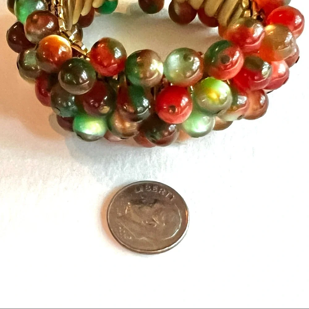 Vintage Cha Cha Bracelet Two Tone Moon Glow Stretchy Beaded Cuff Retro Jewelry